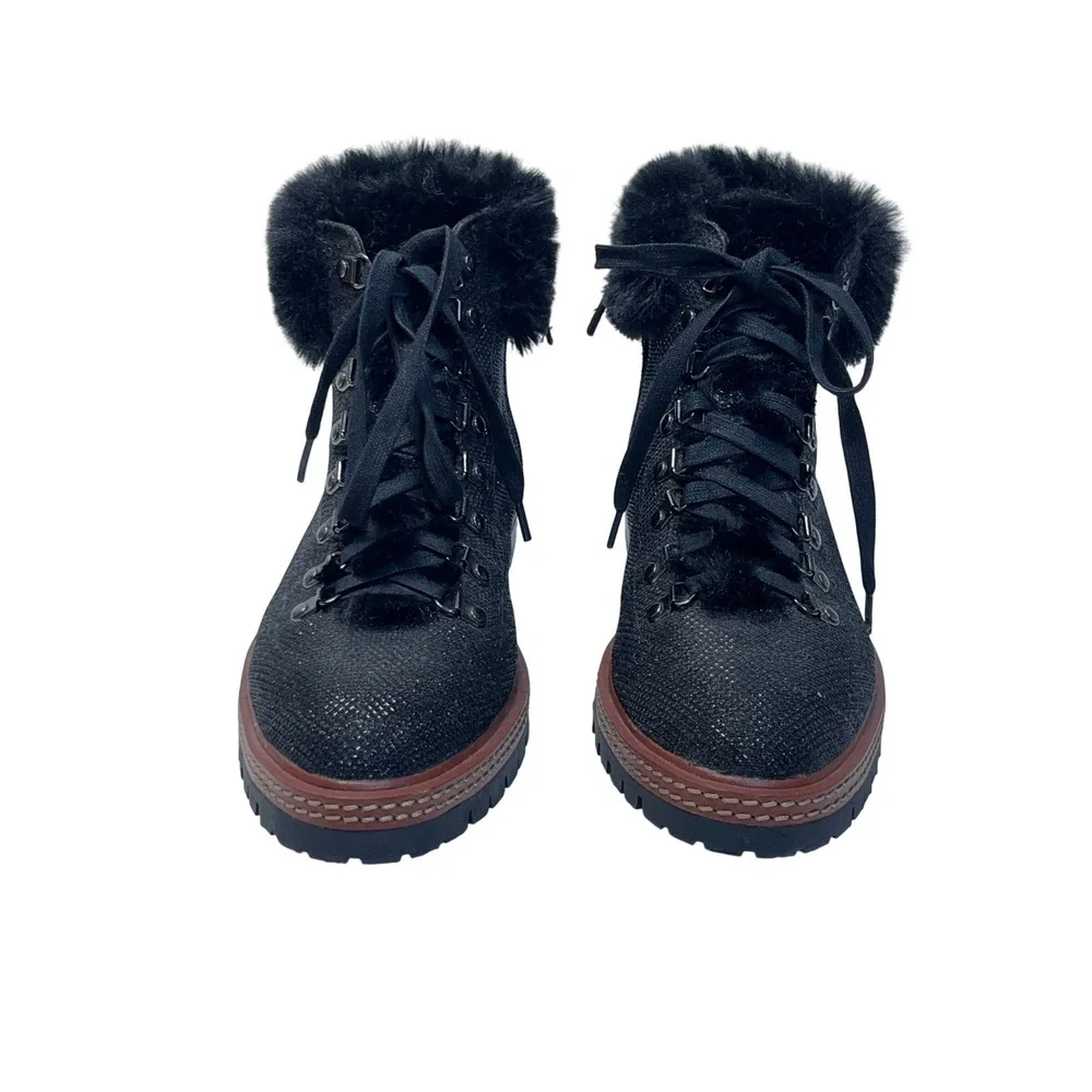 Kate Spade NY Rosalie Sparkly Black Leather‎ Ankle Boots SZ 9 Faux Fur NWOB